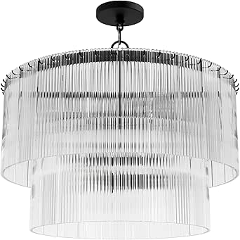 Hunter - Ontario 6-Light Matte Black, Large Pendant Light, Dimmable, Transitional Style, Cylinder Shaped, for Bedrooms, Kitchens, Dining, Living Rooms - 13143