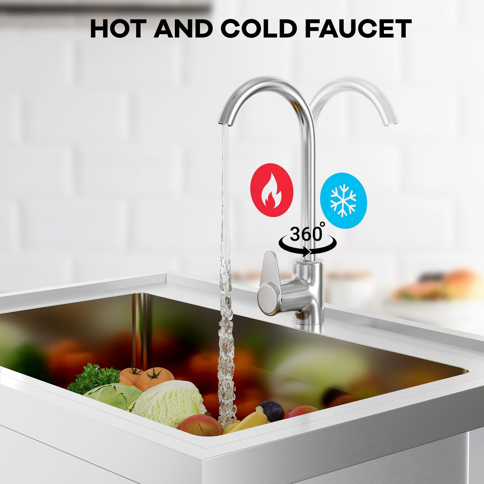 Hipicute 24 Inch Free Standing Sink, Single Bowl Stainless Steel