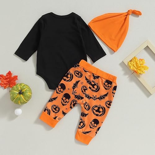 Miniatura 4 de Traje de Halloween para bebé niña niño calabaza mi primer Halloween manga larga mameluco pantalones sombrero conjunto Halloween