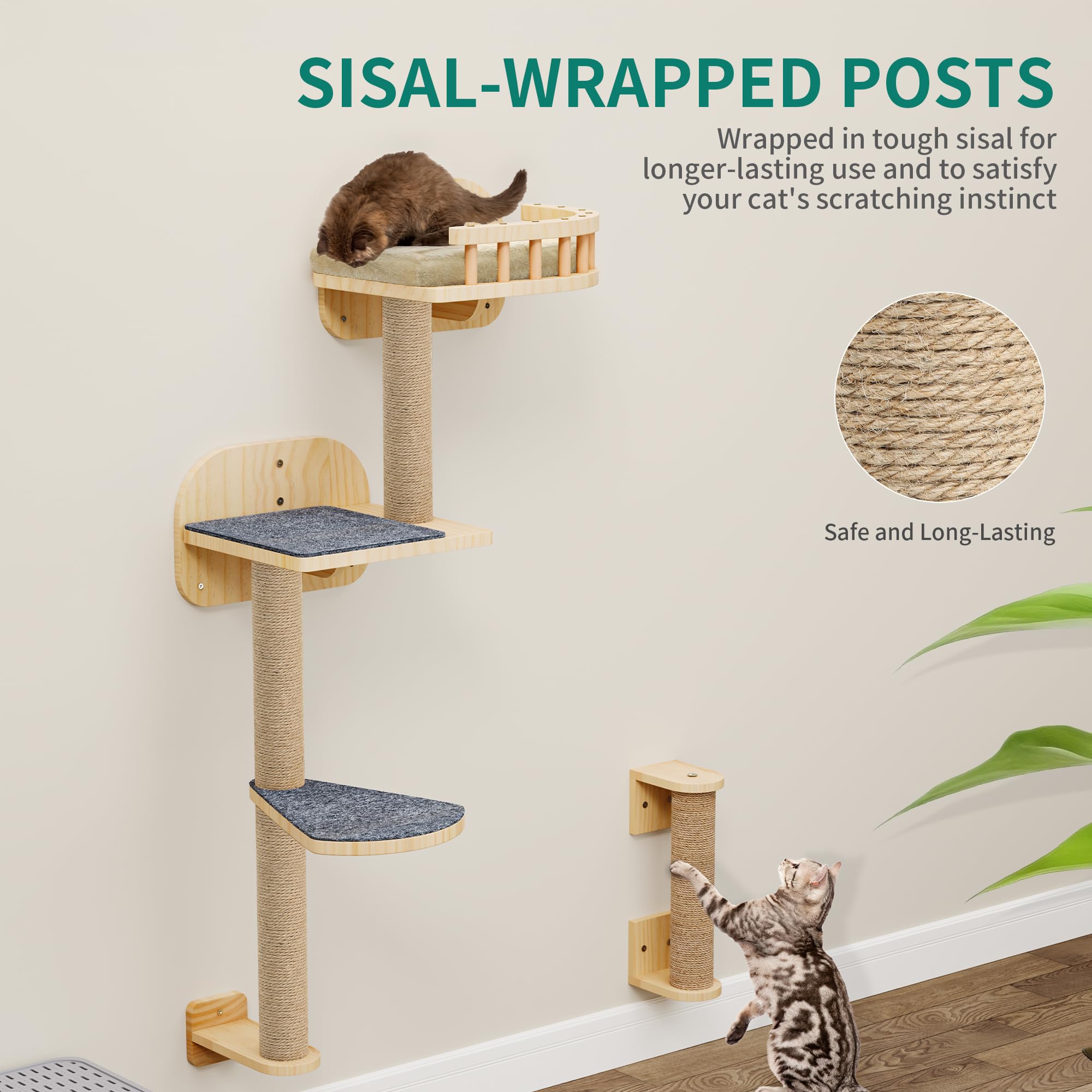 YITAHOME Juego de Muebles de Gato de Madera, Muebles para Gatos con árboles rascadores, Plataforma esquinera, Subir escaleras y Cama para Gatos, para Dormir y Jugar