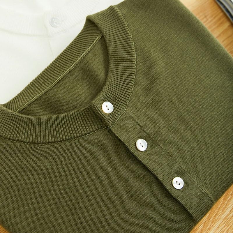 Round Neck Button Contrasting Striped Knitted Sweater Pullover Casual