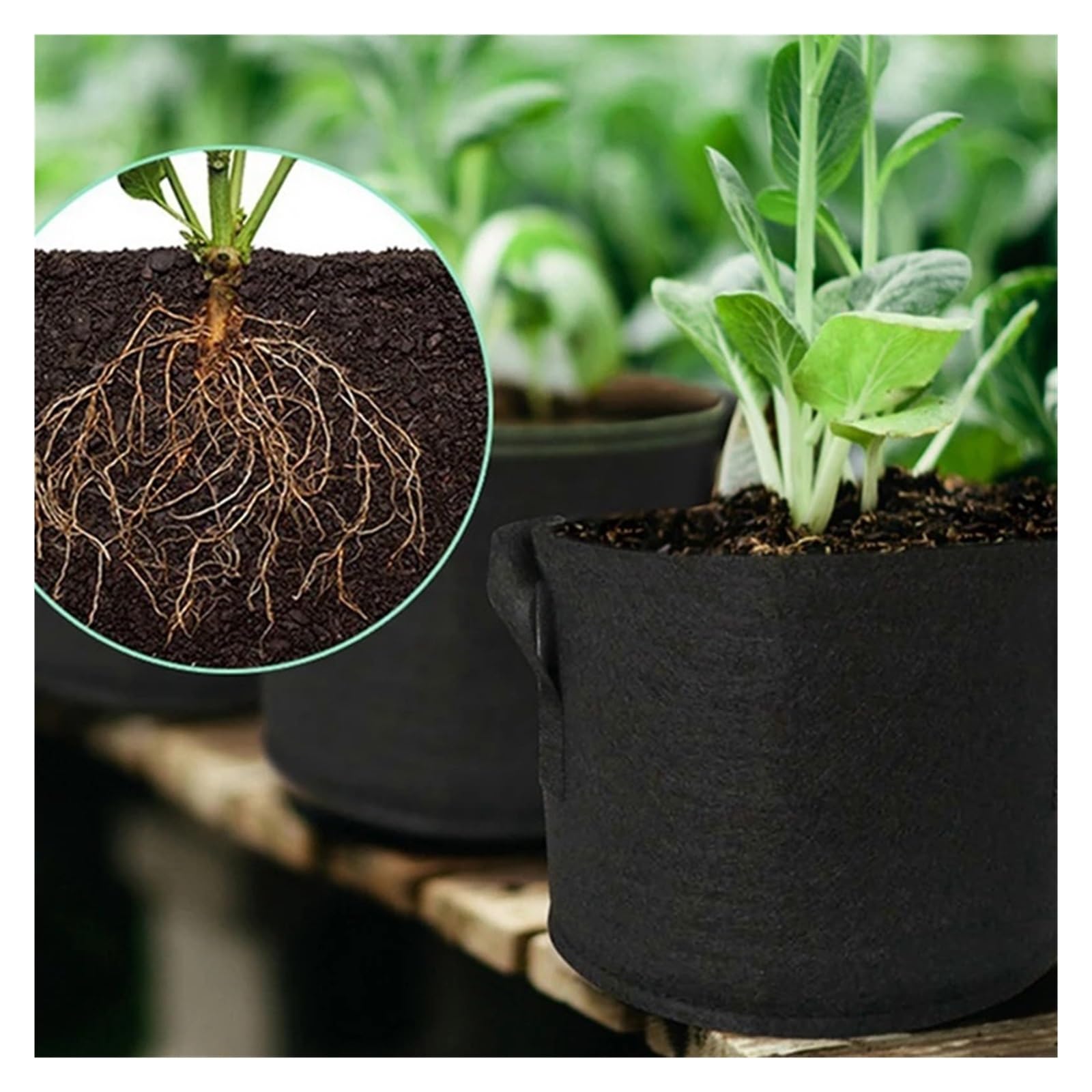 Generico 3 PZ 9 Formati Borse for Coltivazione in Tessuto Verdure/Fiori/Piante Vasi for Piante in Non Addensato con Manici Forniture da Giardino(25 Gallon 60x35cm)