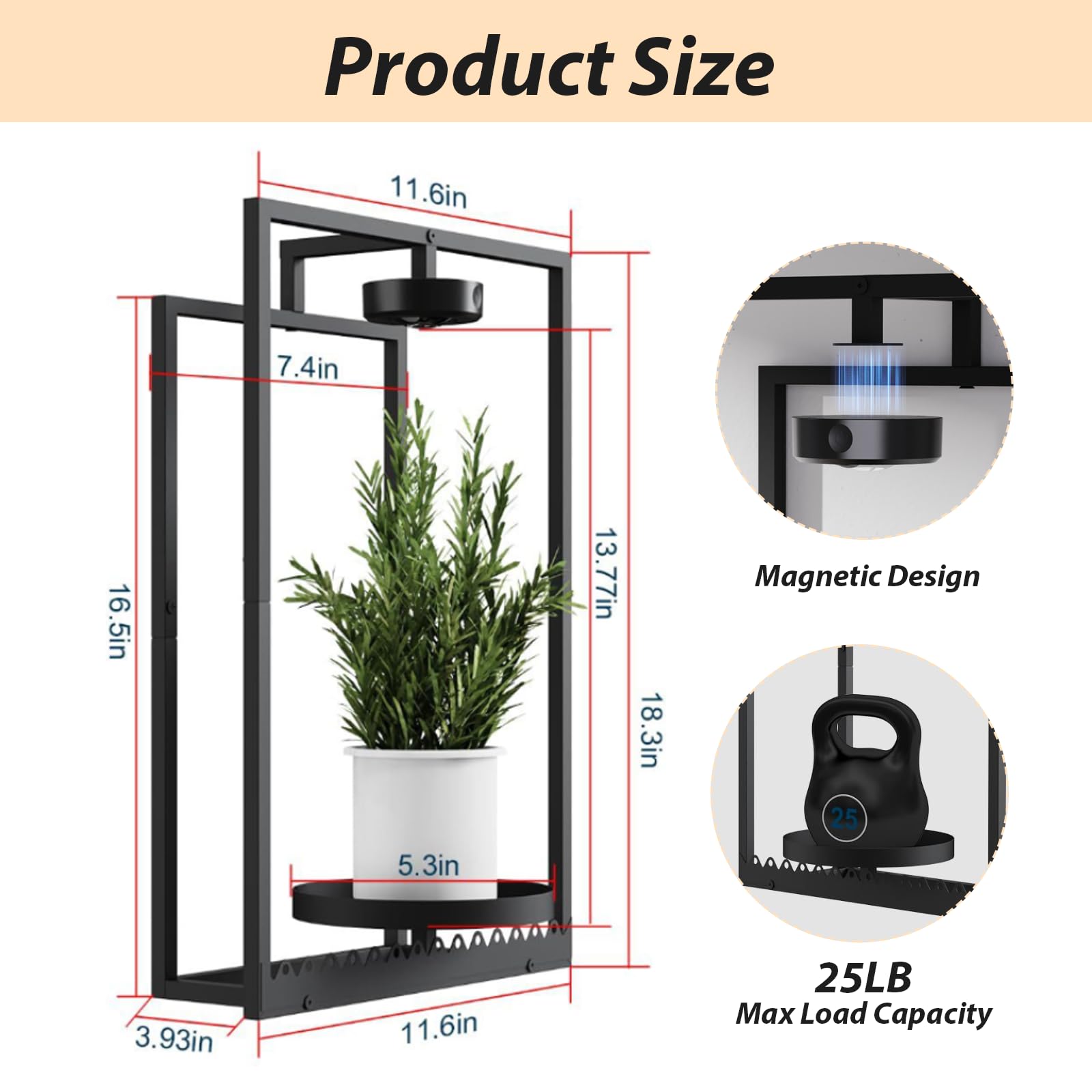 Lot de 2 supports de plantes suspendus en métal avec télécommande, cadre photo, support mural avec lumière de croissance, support mural pour fleurs, plantes, jardin, balcon (2 pièces)
