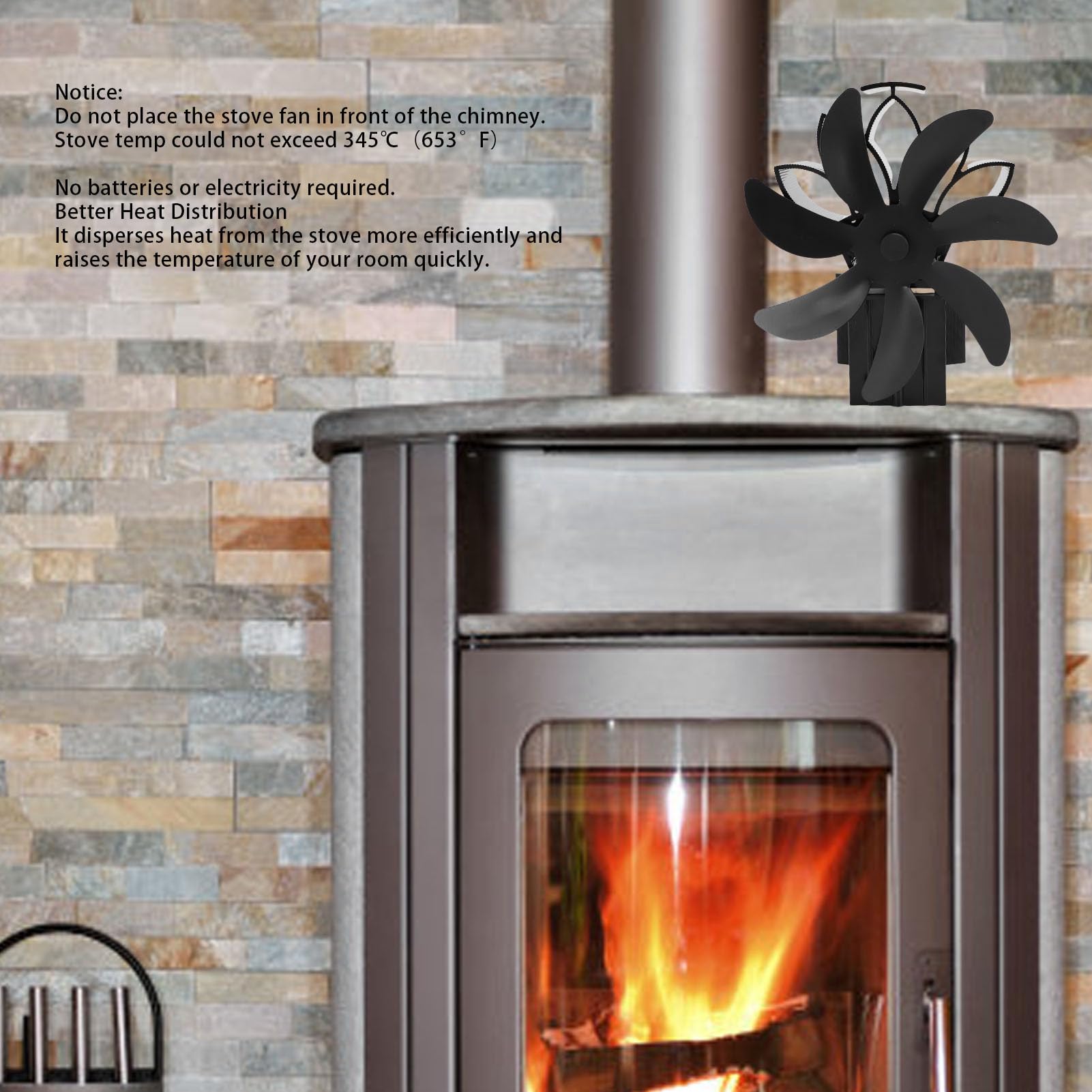 Fdit Ventilatore per Stufa a Legna con 7 Pale Ventilatore Termico Attivato Dal Calore Ad Alta Efficienza Energetica per Caminetto con Bruciatore a Pellet per Uso Interno
