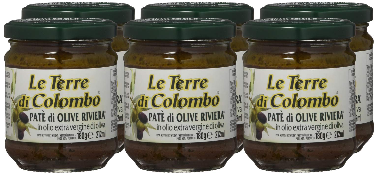 Le Terre di Colombo Pasta de Aceitunas, Riviera en Aceite de Oliva Virgen Extra 10 %, Tarros de 212 Ml Lote de 6