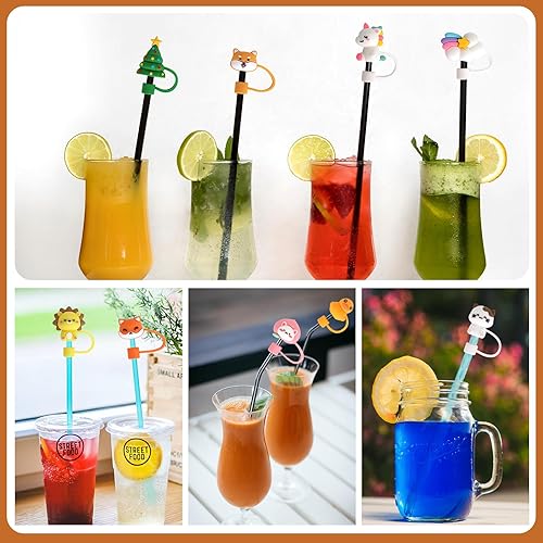 Miniatura 7 de 10 fundas para pajilla, tapas de silicona de 0.315 pulgadas, bonitas cubiertas de punta de pajilla, protector a prueba de polvo, puntas