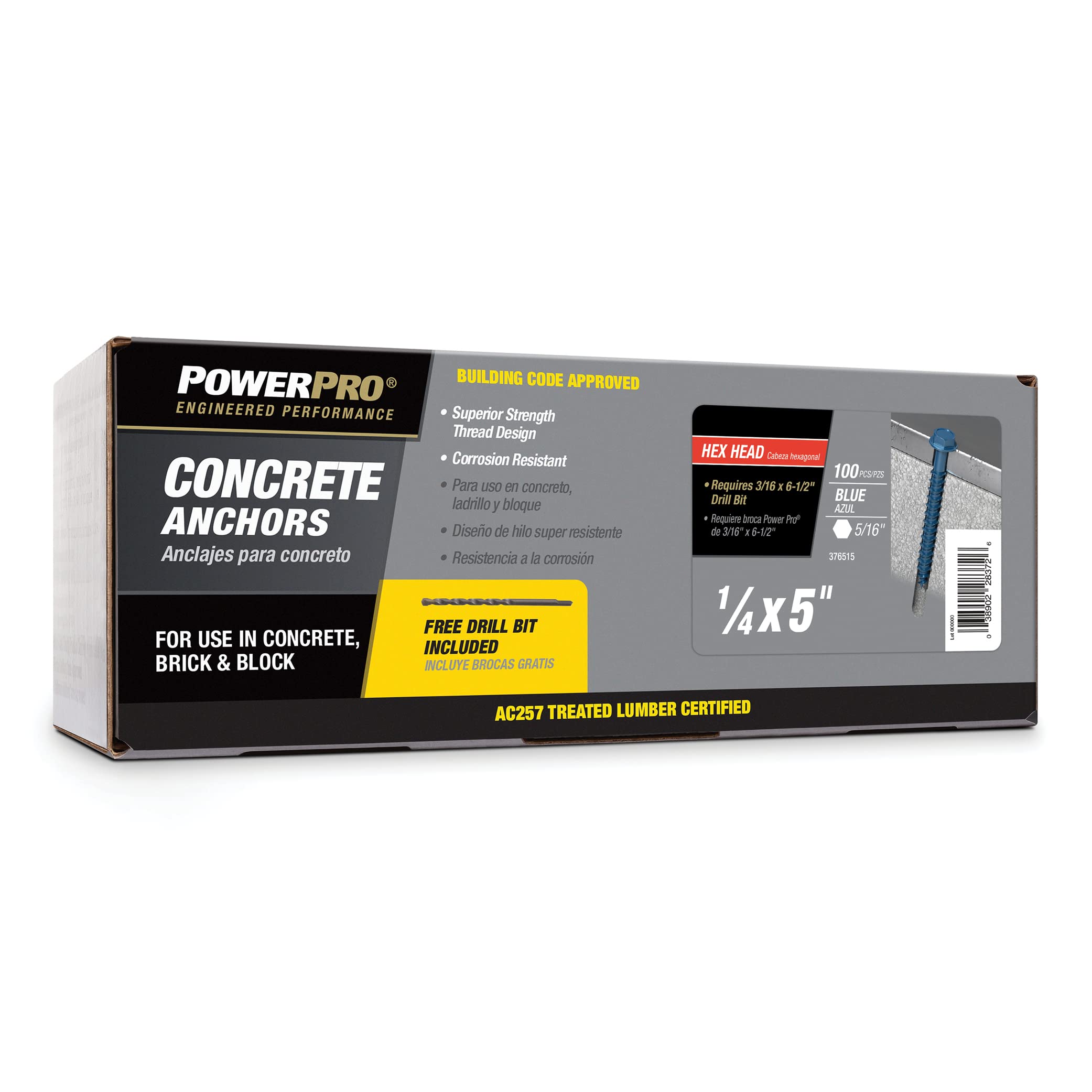 Power Pro Blue Hex Washer-Head Concrete Screw Anchors (1/4