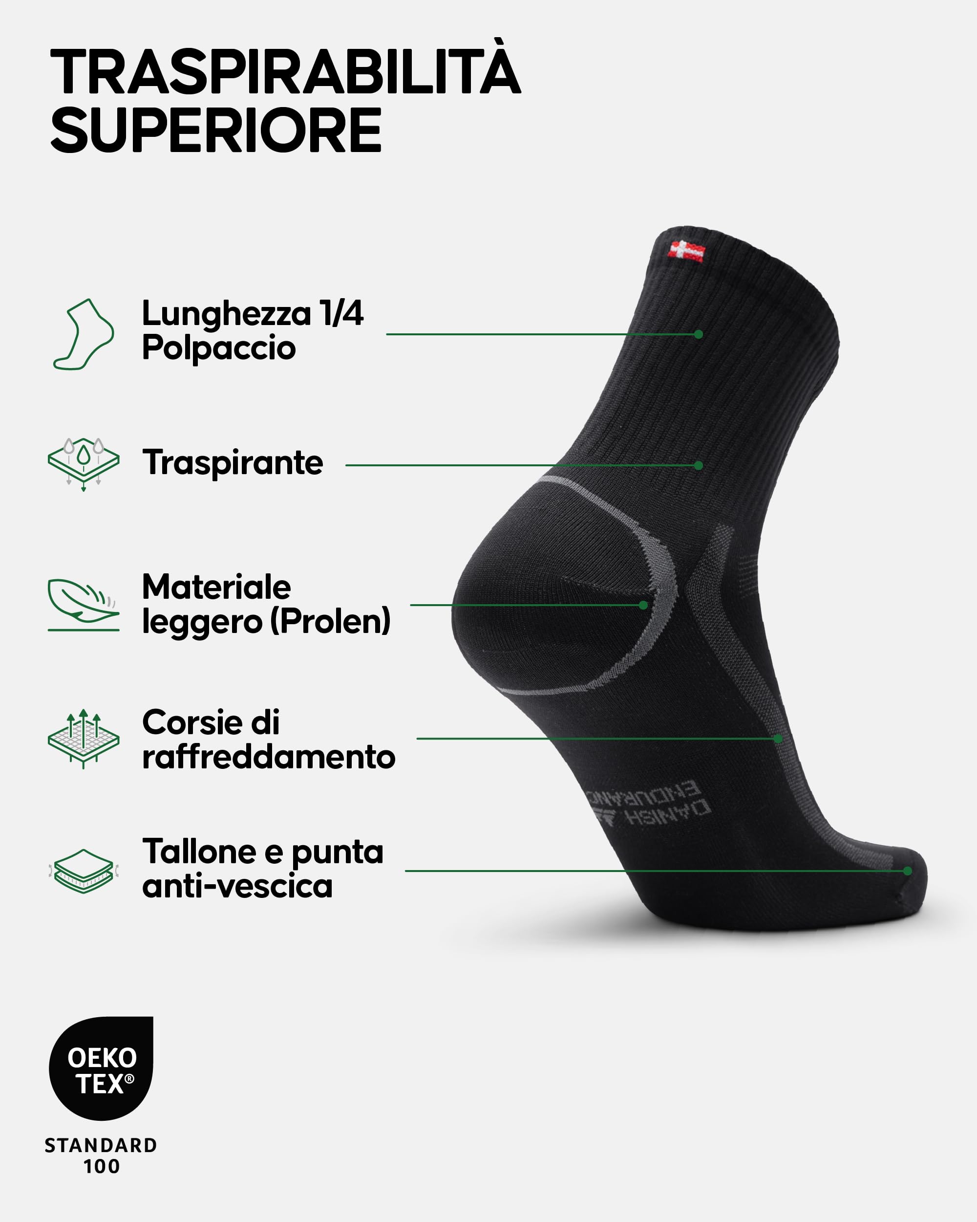 DANISH ENDURANCE Calzini Sportivi Quarter, Calze da Corsa, Running, Traspiranti, per Uomo e Donna, 3 o 5 Paia