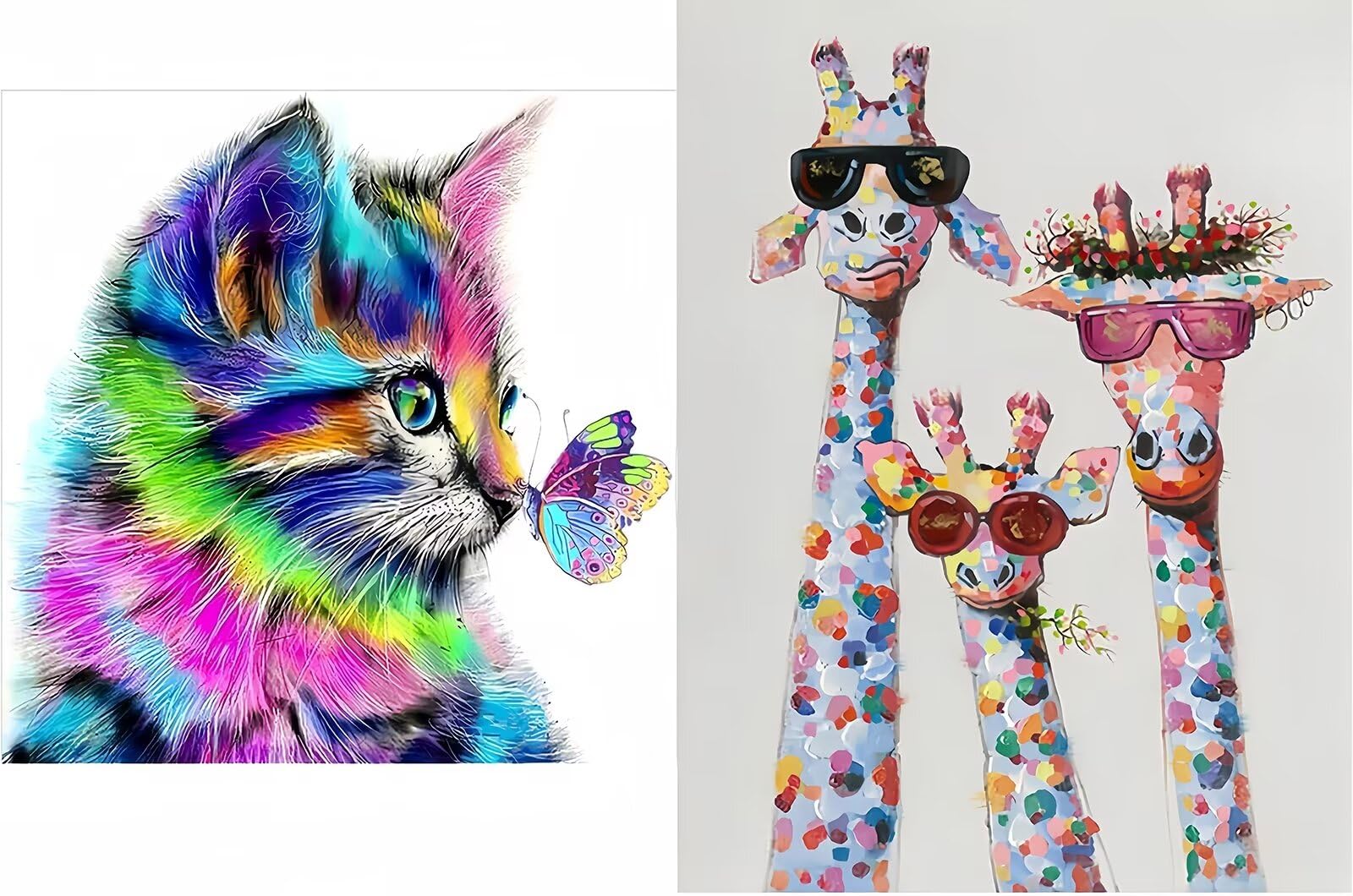 Tabeskly Women's Multicolor 2 Pack 5D Diamond Painting Kits For Adults Uk Cat Giraffe Jewel Bead Gem Crystal Crafts Creations Dimond Picture Art Kit Adults Full Drill Kids Girls Gift
