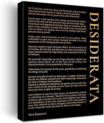 Lienzo inspirador de lámina dorada, arte de pared, impresión motivacional de Desiderata, lienzo enmarcado, obra de arte, decoración del hogar,