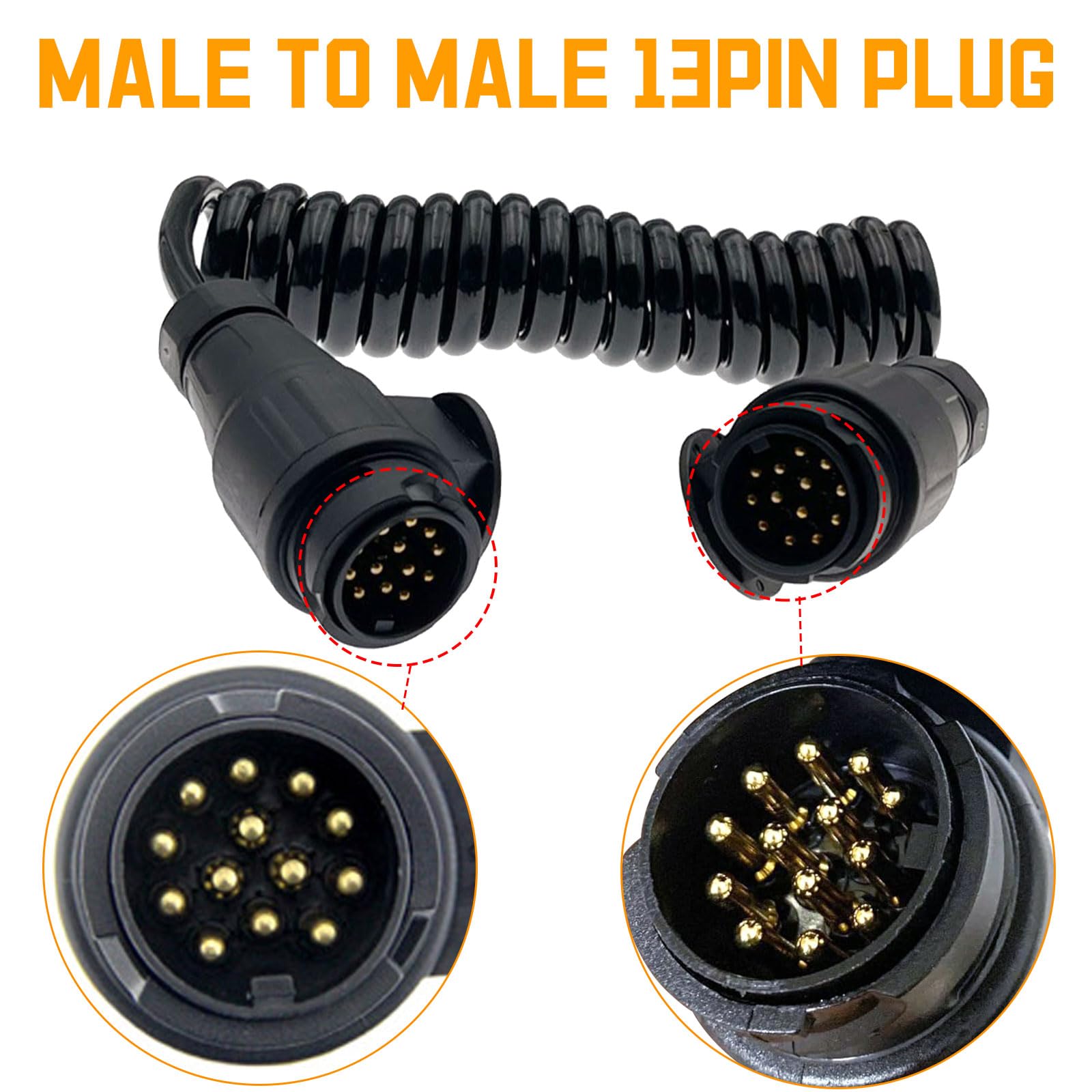 3M Spiralkabel Anhängerkabel mit 13-13 Polig Männlich Stecker, Anhängerstecker Verlängerungskabel, Verkabelung Federkabel-Anschlussadapter, Kabeladapter für Anhänger, Boot, Auto Traktor, Wohnwagen