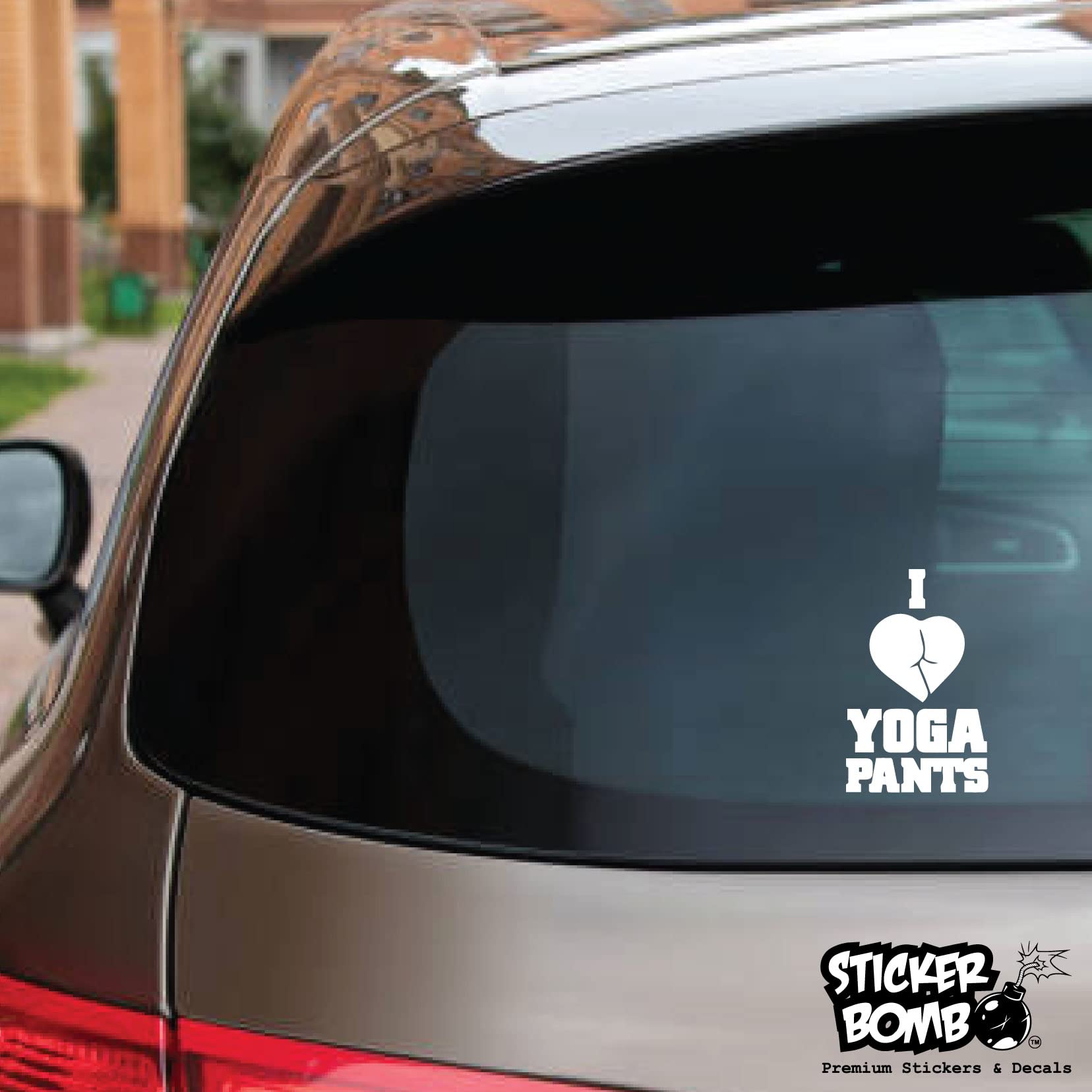 "I Love Yoga Pants" Vinyl Decal - Holographic 8x2 Inch Sticker For Cars, Laptops, Water Bottles