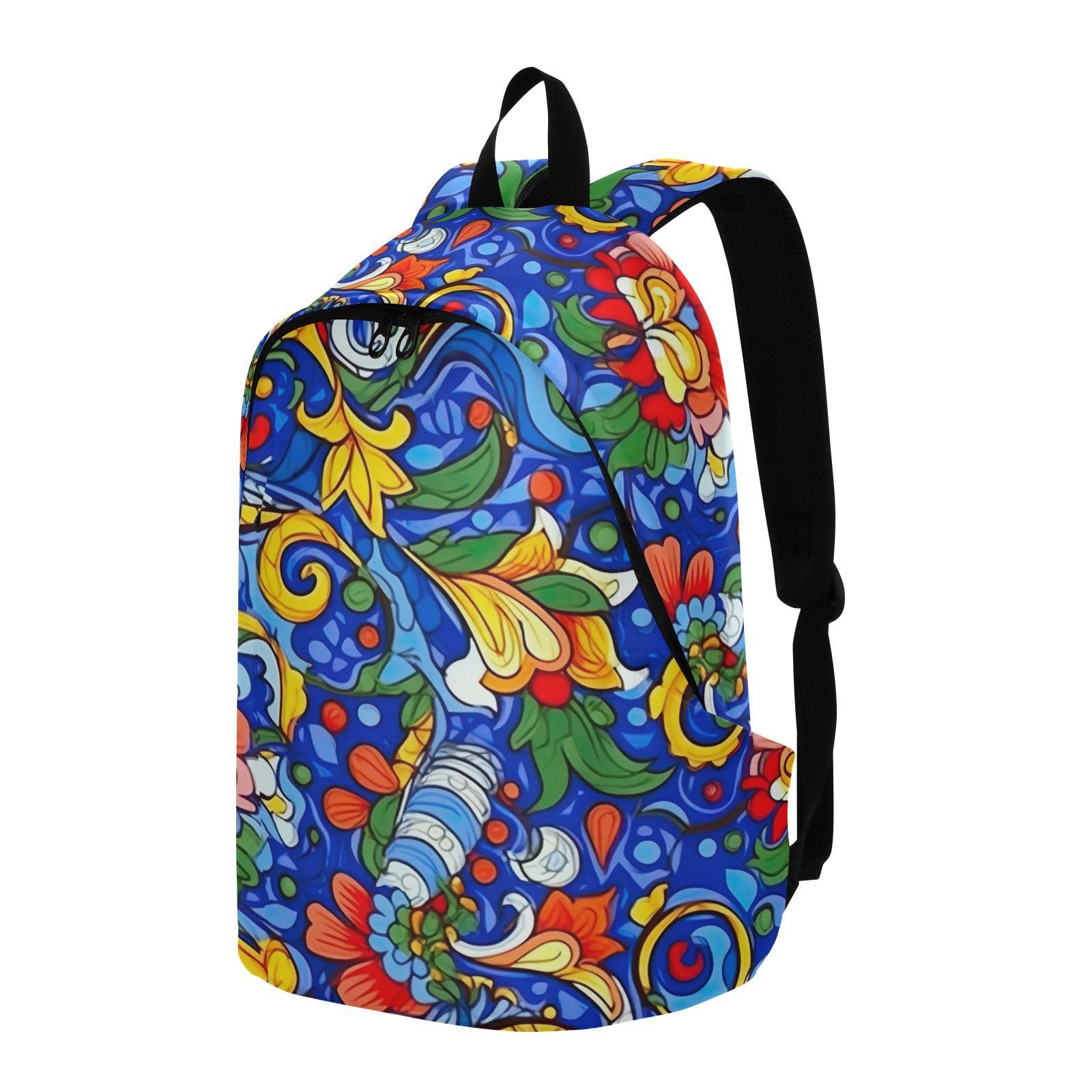 MCHIVER Travel Backpack Blue Boho Flowers Casual Daypack Backpacks Lightweight Carry on Bag Water Resistant Hiking Backpack for Women Men