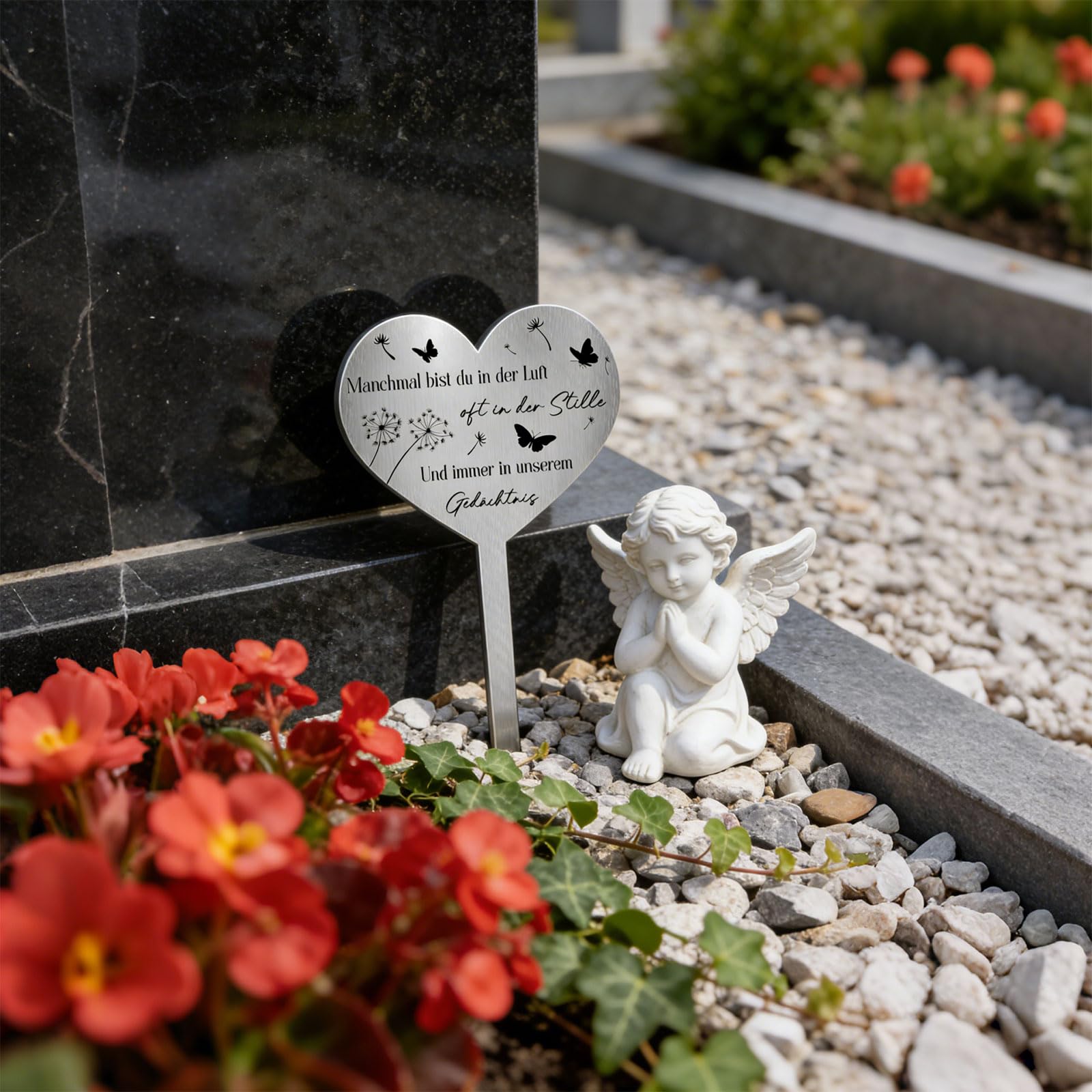Grabstecker Wetterfest Herz mit Schmetterling und Pusteblume Zeitlose Grabschmuck aus Langlebigem Metall