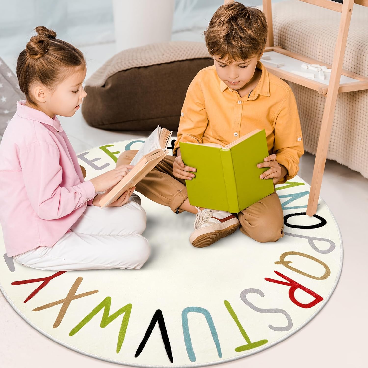 LIVEBOX Colorful Play Room Round Kids Rug for Nursery,ABC Rainbow Rug for Playroom, Small Circle Rugs for Classroom, Washable Rugs Educational Alphabet Carpet for Boys Girls Dorm (40",Multi Color)
