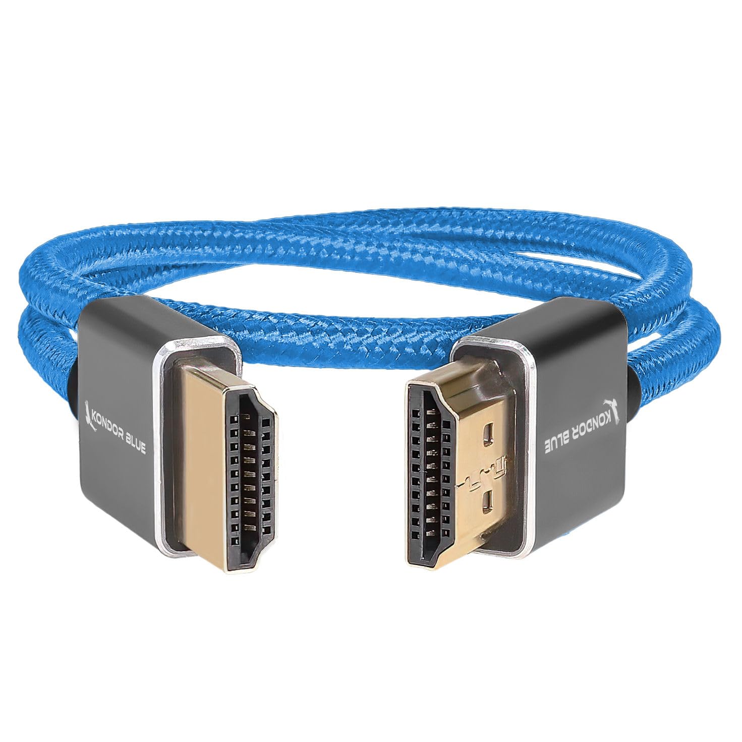 KONDOR BLUE | HDMI to HDMI 16" Braided Cable for On-Camera Monitors | High Speed 4K 3D - 60HZ HDMI, 2.0 18Gbps, HDR MetaData | Blue