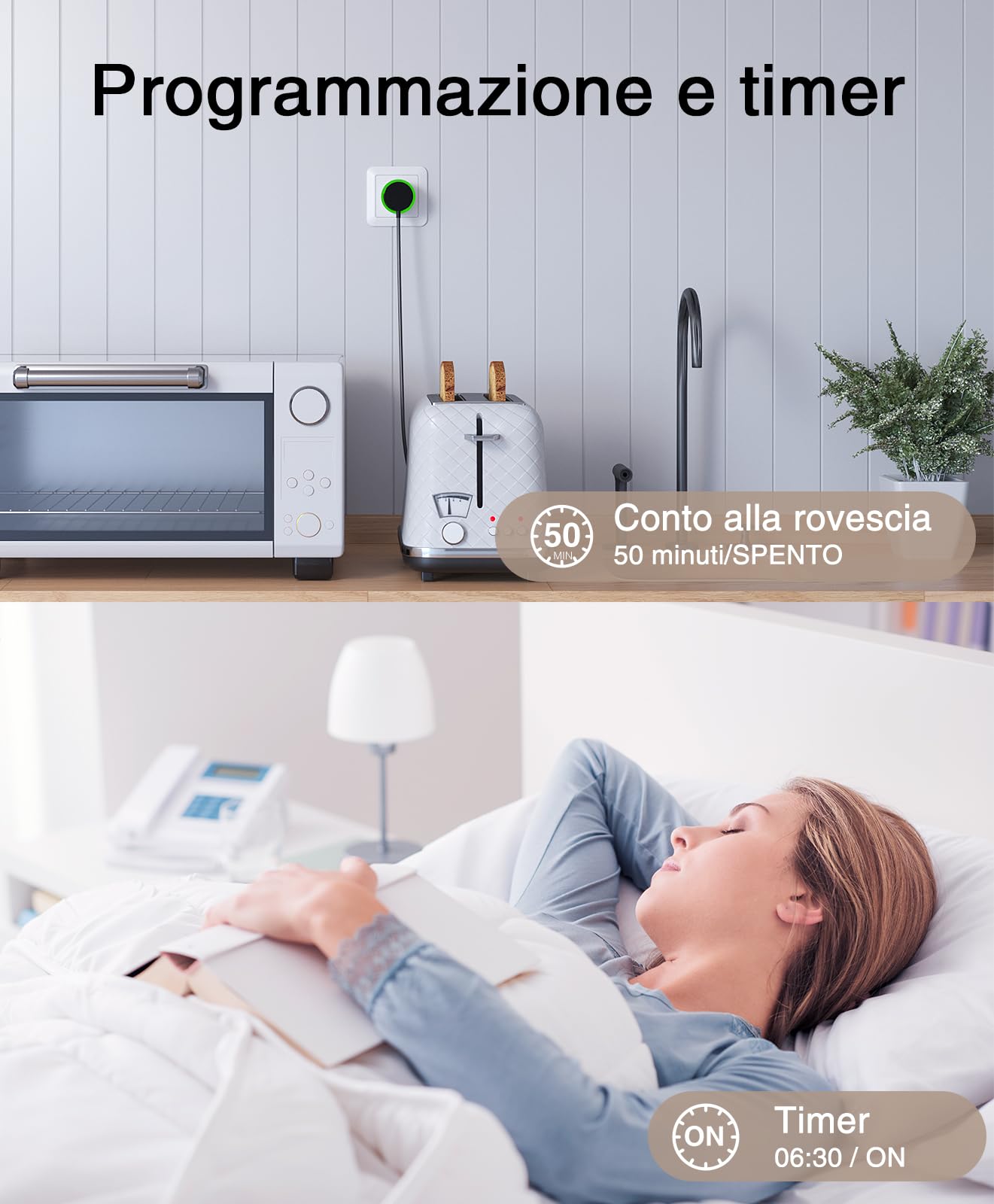 Mini Presa Intelligente, Presa Smart con Funzione Timer e Controllo tramite APP, Monitoraggio Energetico Presa Wi-Fi, Controllo Vocale con Alexa/Google Home, Certificazione TÜV,10A 2500W