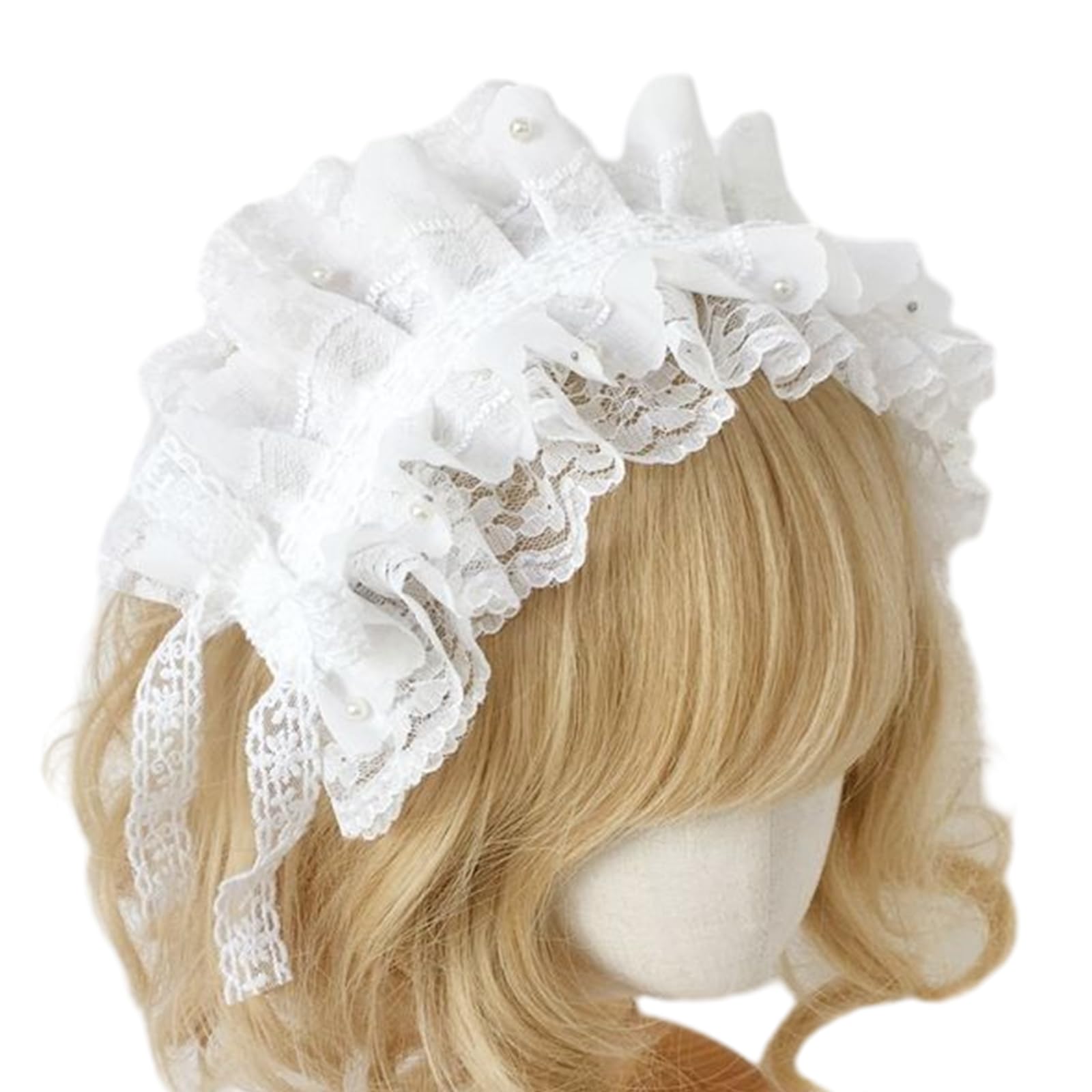 Fentency Anime Maid Headband for Girls French Ruffle Lace Headband with Ribbon Bowknot ComicShow Masquerade Balls Hairband