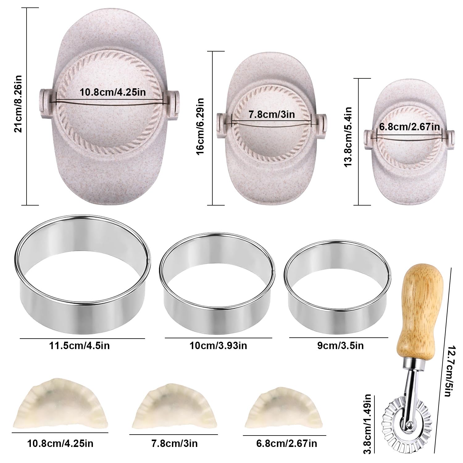 Set di 7 Pezzi Stampi per Gnocchi, Taglierine per Ravioli, Set Pressa per Empanada, Macchina per Pasta con Rotella Tagliapasta per Pot Stickers, Pierogi e Gyoza