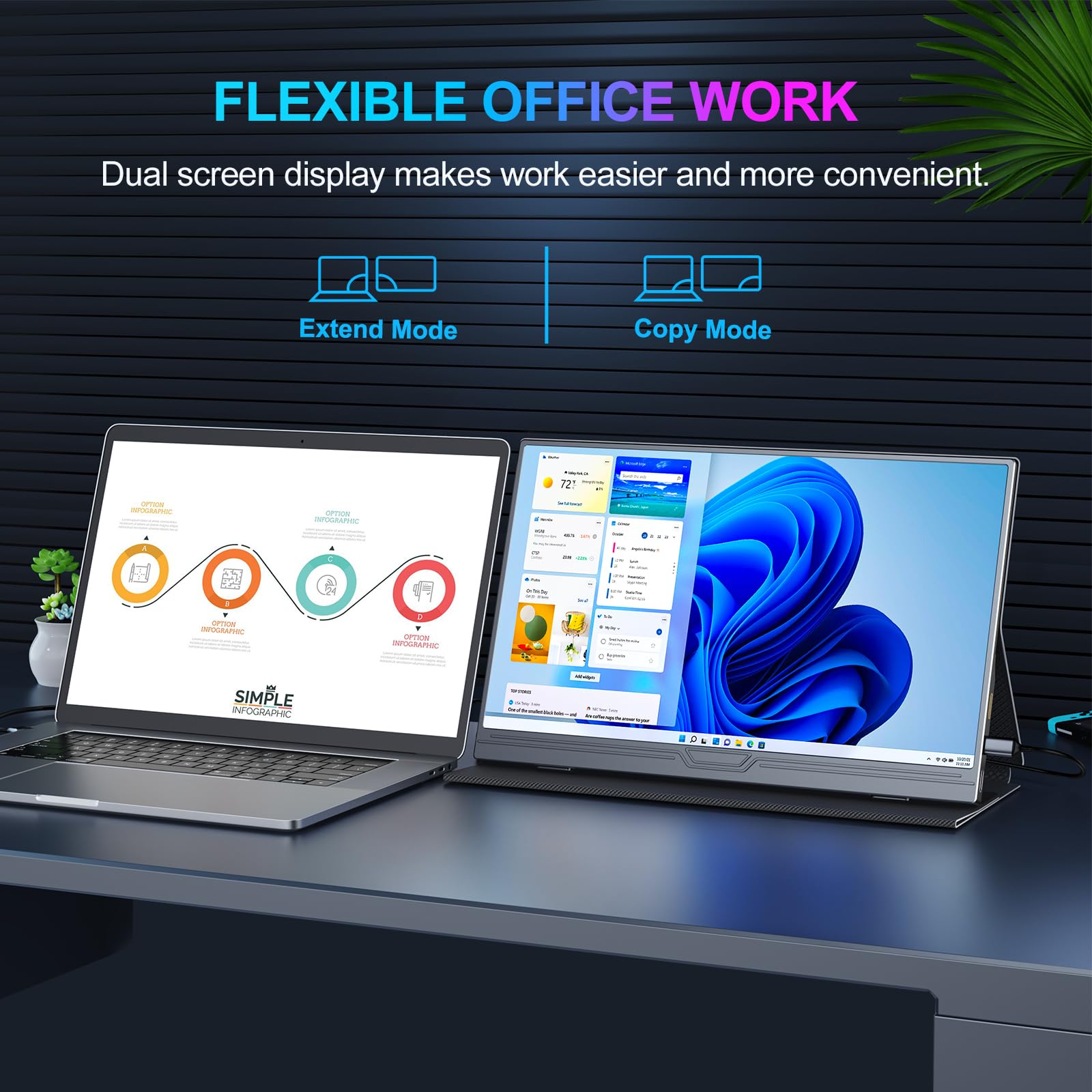 COOLHOOD Portable Monitor, 15.6 inch 1080P FHD IPS Second External Monitor with USB-C Mini HDMI Port, Second Screen Compatible with PC, Laptop, MacBook, Gaming Device — view 5
