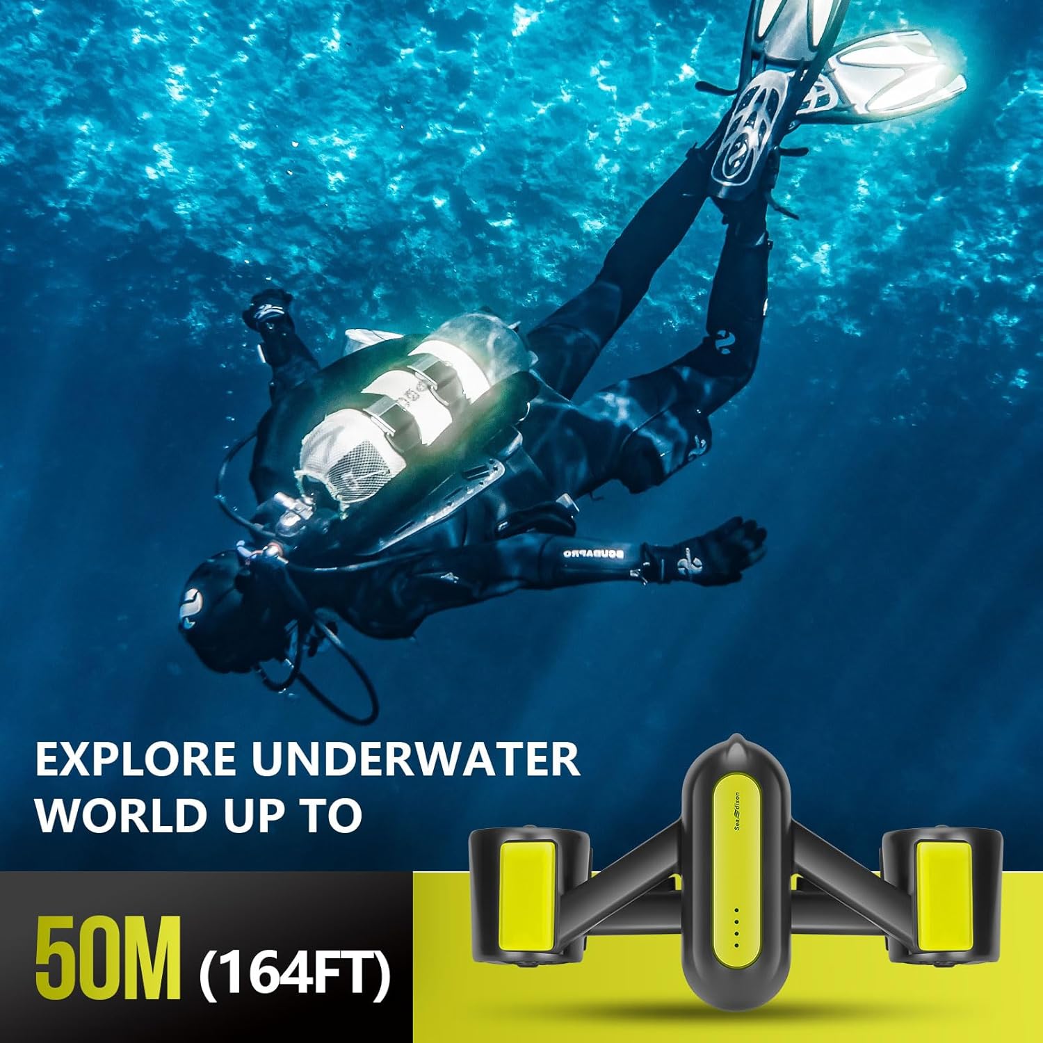 SEAEDISON Underwater Scooter, Water Scooter for Adults/Kids with Dual Motors, 2 Gear Speed Switch, 164ft Depth with Camera Compatible, Sea Scooter for Scuba Diving Snorkeling Water Sports