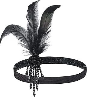 1920s Flapper Headpiece Roaring 20s Great Gatsby Headband Black Feather Headband 1920s Flapper Gatsby Hair Accessorie (Black)