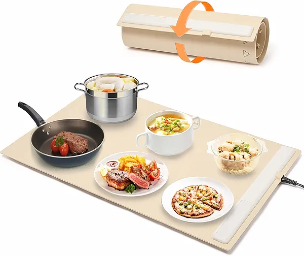 Electric Warming Tray with Adjustable Temperature, Roll Up Portable Silicone Food Warmer Heater Mat, 3 Temperature Settings -Versatile Food Warmer for Gatherings, Parties Buffets,Everyday Use