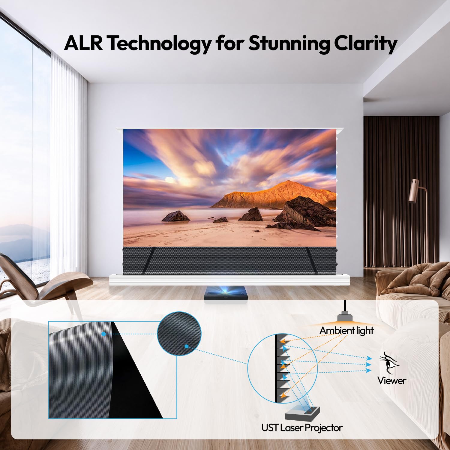 Schermo Motorizzato Da 120 Pollici Con Telecomando – ALR Per Proiettori UST, 4K UHD E Montaggio Soffitto/Parete