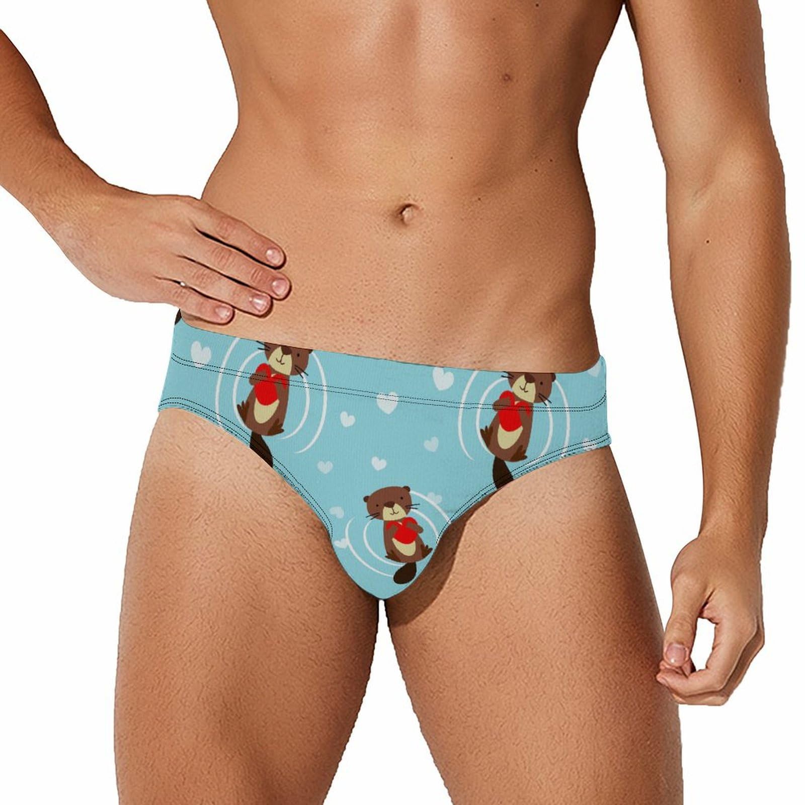 Melbrakin Men's As Pic Funny Beaver With Heart Low Rise Swim Briefs Sexy Bikini Swimsuit Beach Swimwear