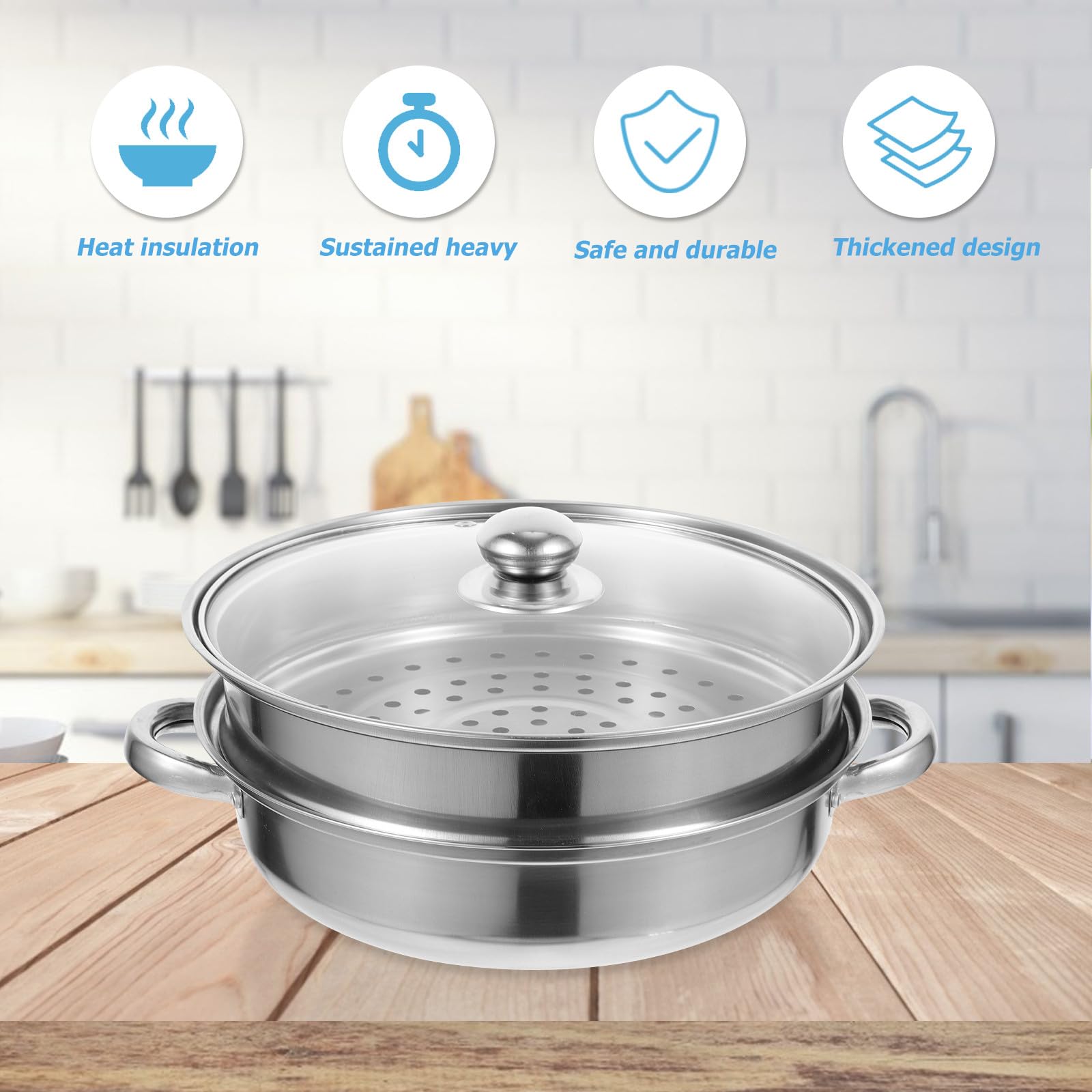 Vaporera de Verduras de Acero Inoxidable de Doble Capa para Cocina