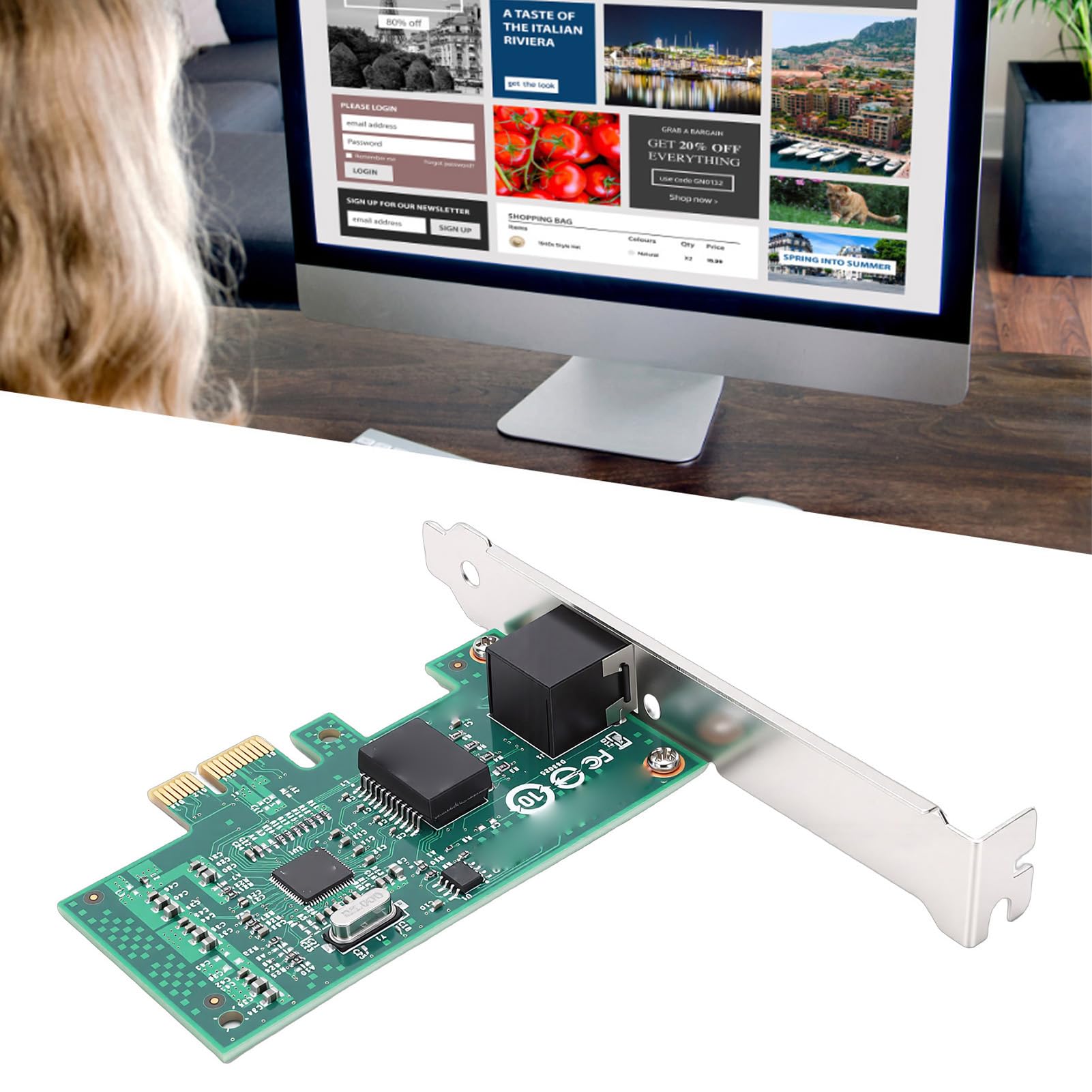 XUMIUZIY Carte Réseau Gigabit Ethernet, Interface PCIe 2.0 X1 RJ45 avec Contrôleur 210AT, Prise en Charge SUSE Freebsd, pour Serveurs, Ordinateurs de Bureau, Dispositifs de Contrôle