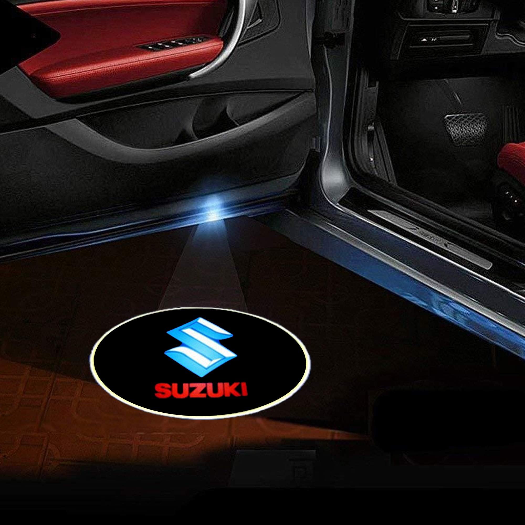 DESTELLO 2Pcs Wireless Car Door Light Logo with LED Bulb Indicator | Used for Lighting | Warning Anti Rear end Collision | Welcome Courtesy Ghost Shadow Projector Lamp (Suzuki car's…)