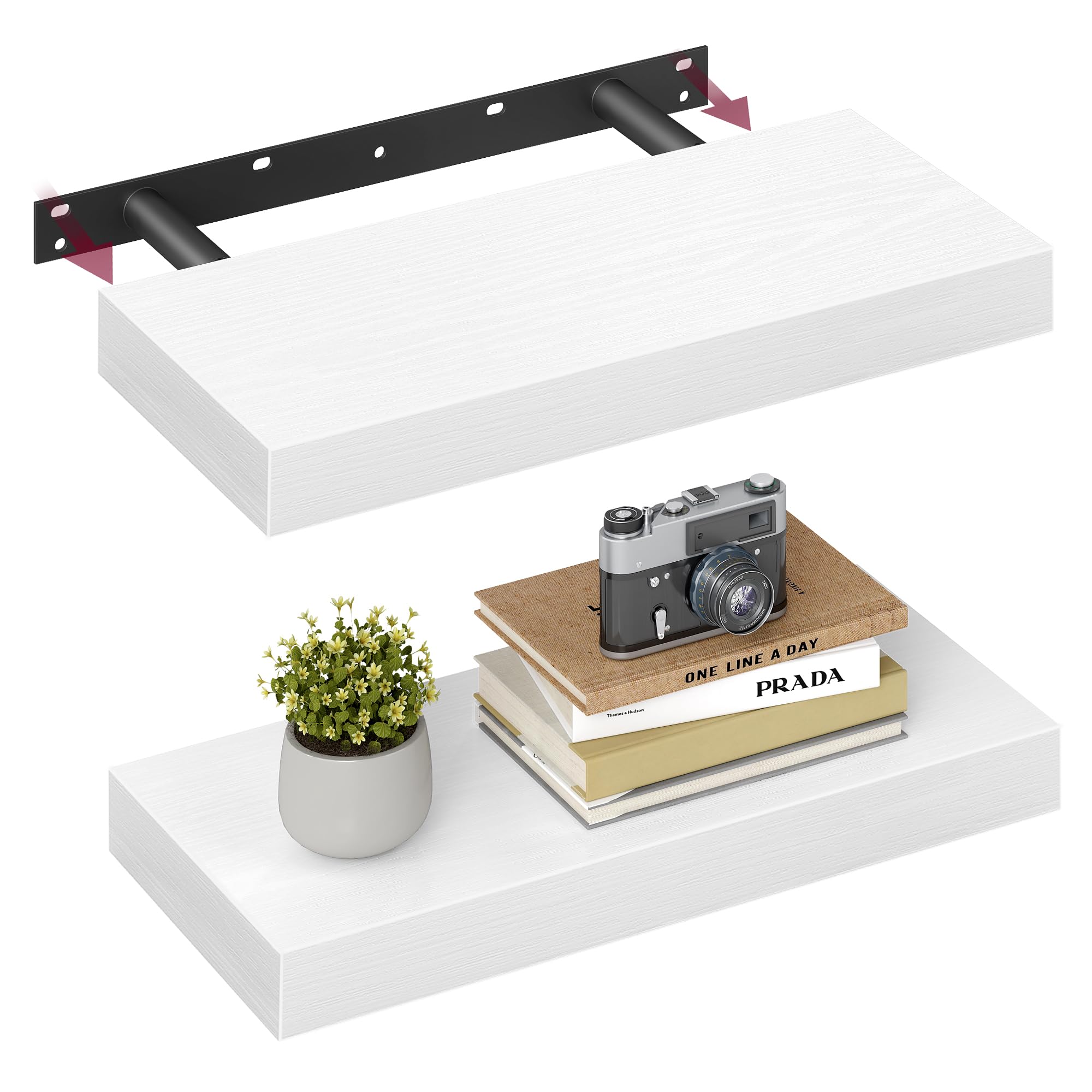 VASAGLE Wall Shelves Set of 2, Floating Shelves, Wall Mounted, 20 x 40 x 3.8 cm, for Picture Frames, Wall Decor, Living Room, Study, Kitchen, Snow White LWS024WE01-2J — image 1