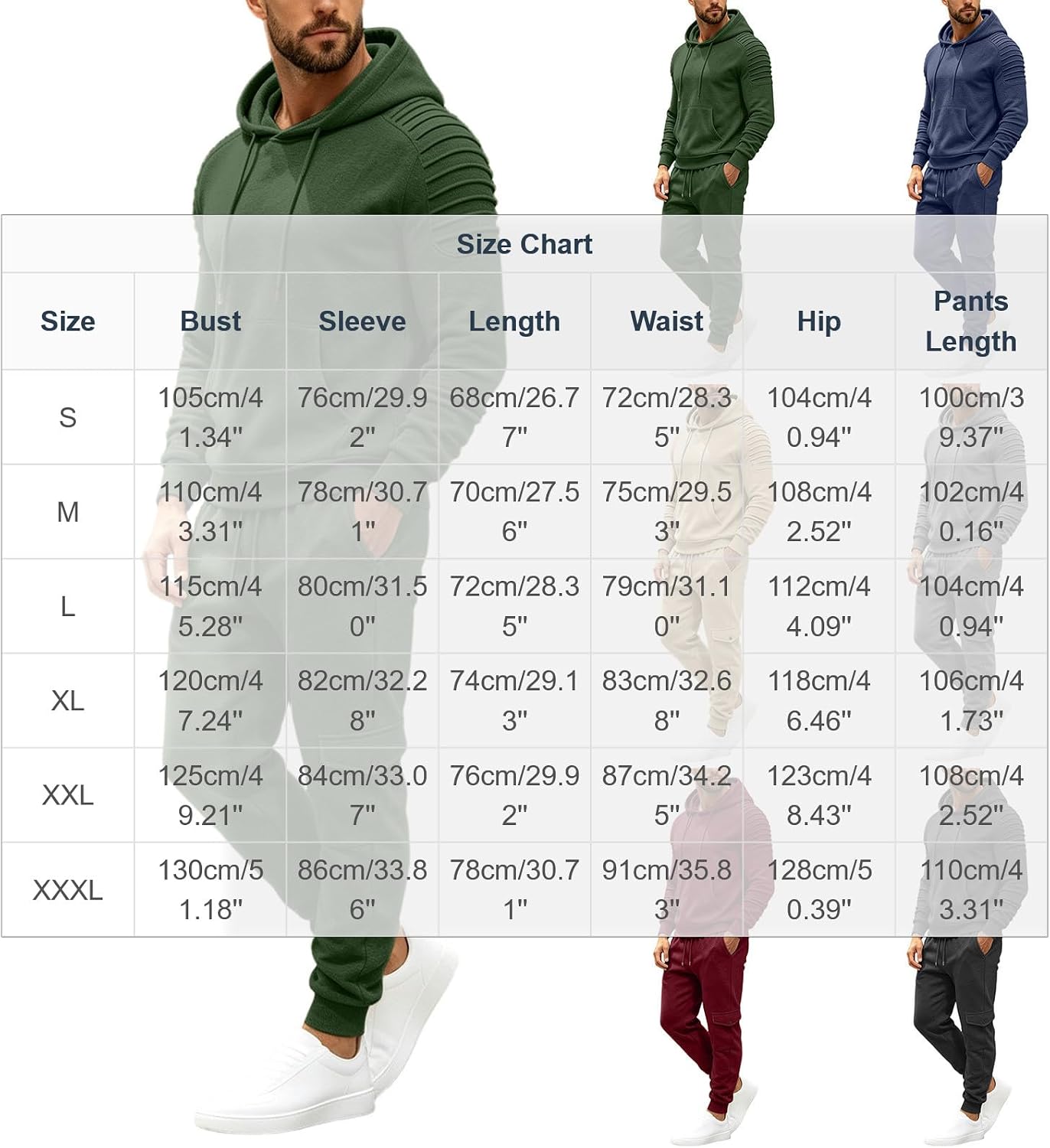 Men's Pleated Sleeve Hoodie Set Cargo Pants 2 Piece Streetwear