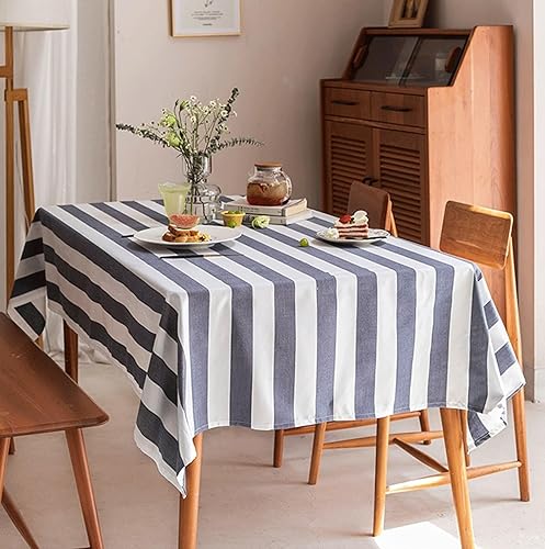 Miniatura 2 de Tablecloths Rectangular, 53 x 102 inch, Dark Blue, Polyester Stripe Table Cover for Party, Wedding, Cocktail, Banquet, Festival