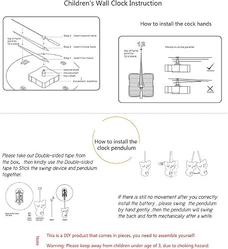 Miniatura 7 de WXFKLDJ Reloj de pared de sirena 3D para dormitorio de niños y niñas, lindo reloj silencioso sin tictac con péndulo, reloj de cuarzo de madera