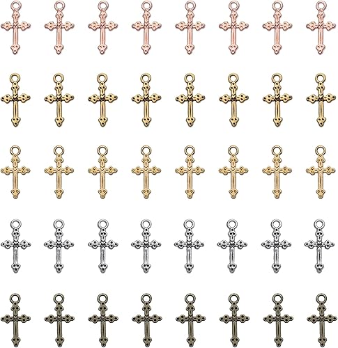 50 colgantes vintage de crucifijo con agujero de metal religioso antiguo plateado dorado cruz a granel para fabricación de joyas, kit de bricolaje,