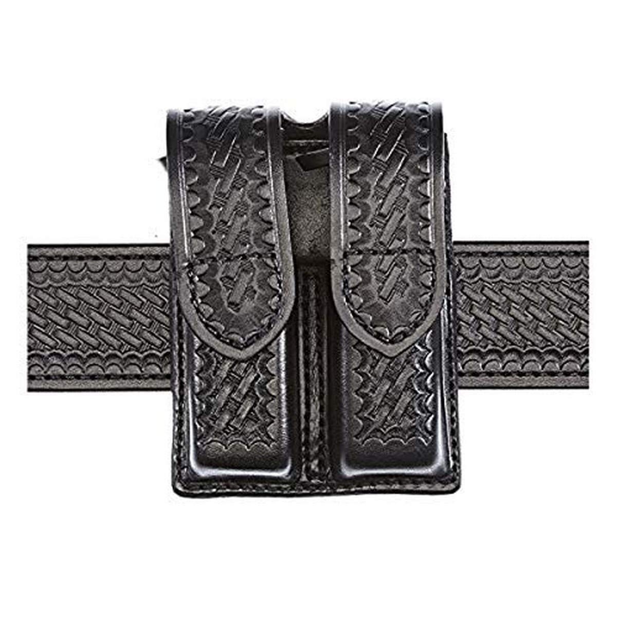 Aker LeatherProducts Double Magazine Pouch Aker Leather 510 Double Magazine Pouch, Basketweave, 9mm/.40 Caliber Double Stack, Hidden Snap, Black