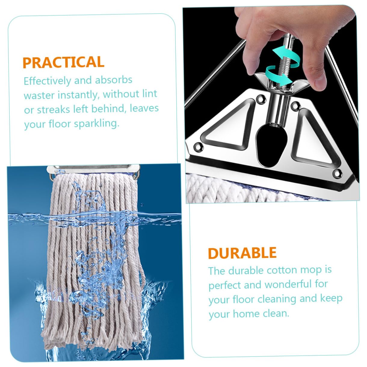 Mopa de Algodón Absorbente para Limpieza Húmeda y Seca Trapeador Triangular de Aluminio Resistente para Suelos de Madera Azulejos y Cemento Mango Ergonómico Antideslizante Alta