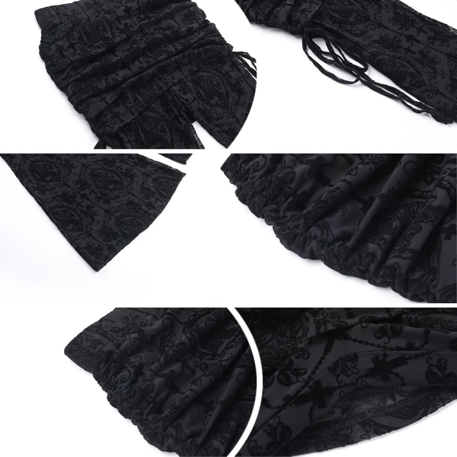 Women Gothic Bell Bottoms Grunge Elastic High Waisted Wide Leg Flared Pants - Image 5