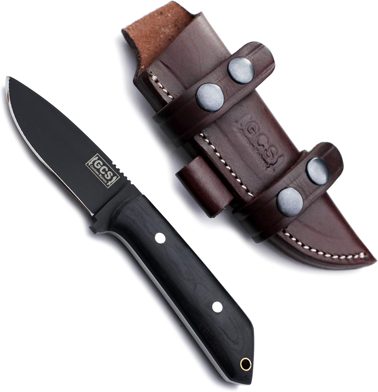 GCS Handmade D2 steel Hunting Knife G10 Handle Fixed Blade Knife with Right Hand Scout Carry Buffalo leather Sheath and Sharpening Stone for Hunting Camping Survival and EDC GCS 883