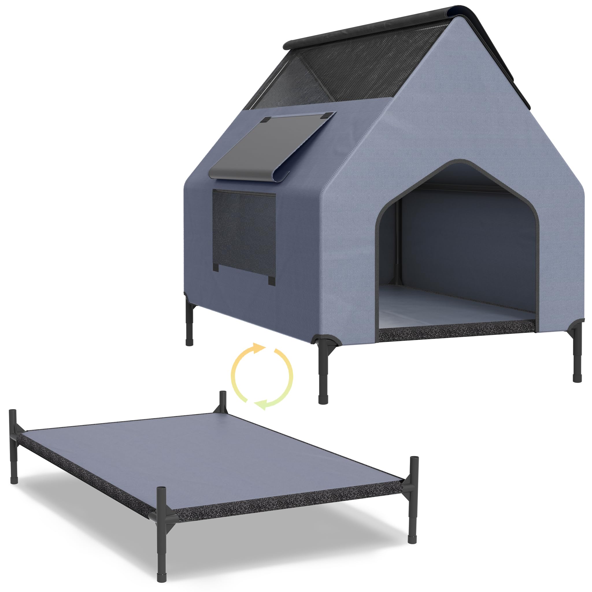SUBTLETY Niche pour chien en tissu Oxford - Kit de construction - Avec toit amovible respirant et ouverture d'aération - Fenêtre et sol surélevé - Niche pour animaux de compagnie - Pour l'extérieur et