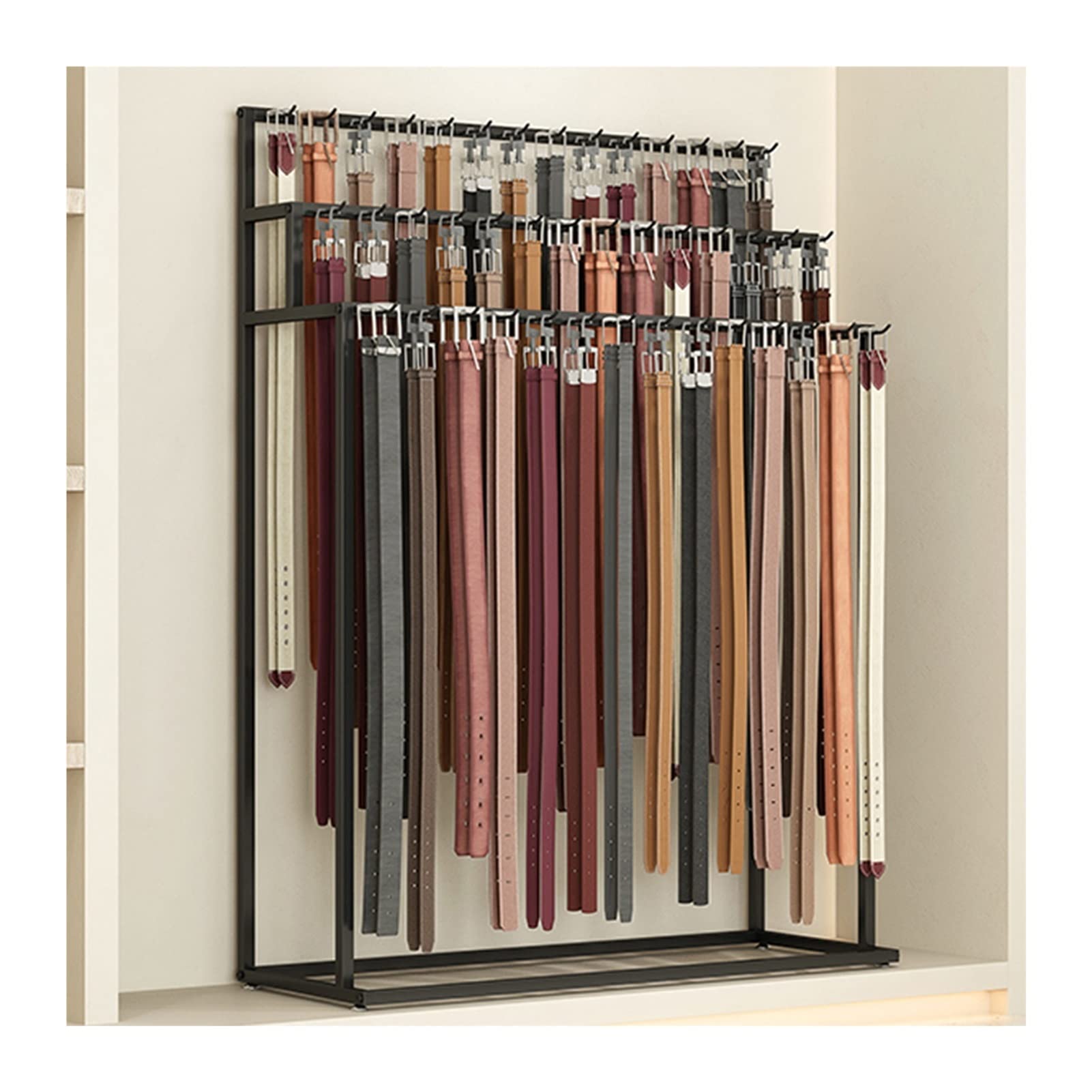 FCXWEVR Men's Belt Display Rack - Multifunctional Hanging Hook Stand for Ties Handbags Scarves & Umbrellas - Retail Store nizer Shelf - Black 60x40x1 cm
