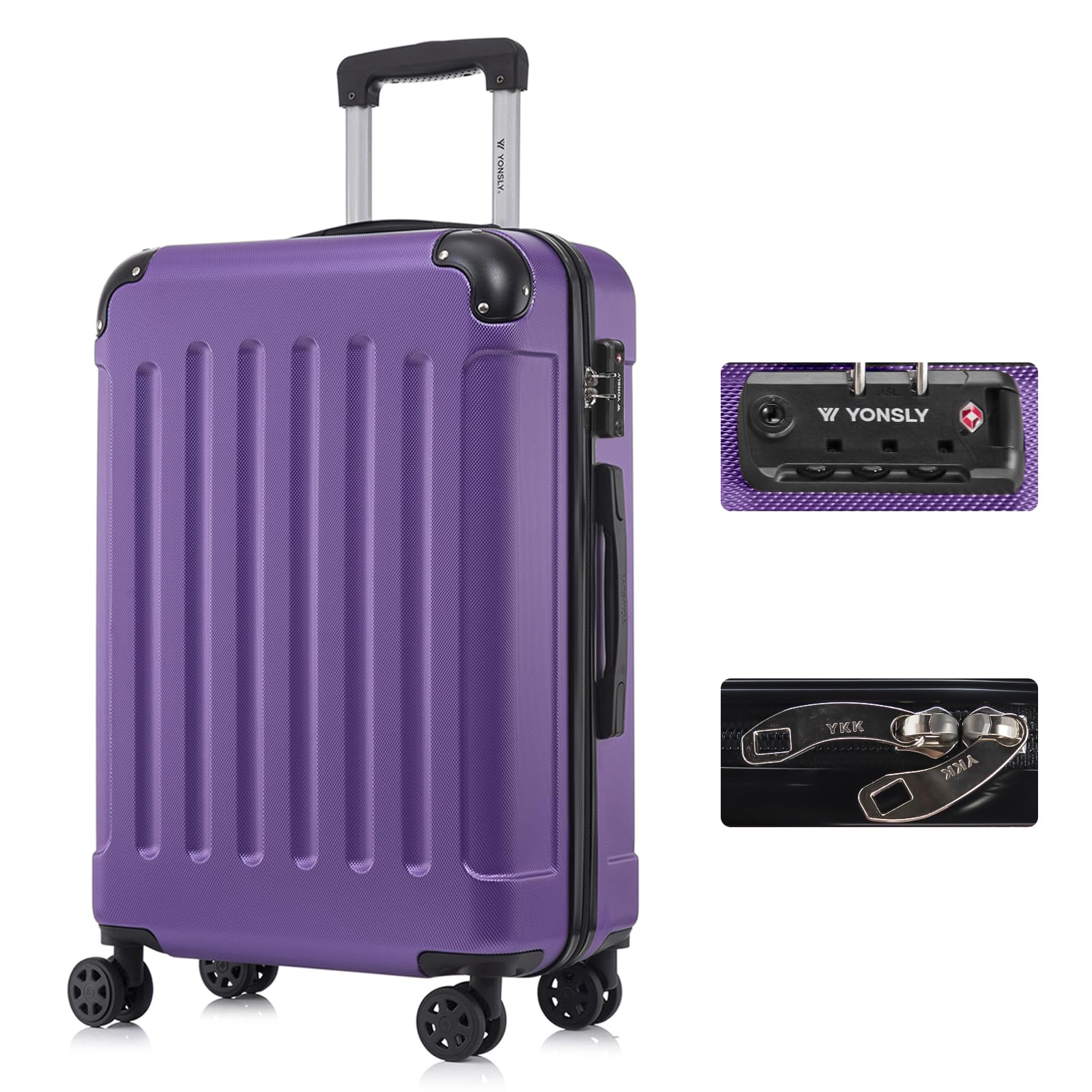 yonsly Koffer Suitcase, Trolley Reisekoffer, Rollkoffer Handgepäck mit 4 Rollen 360°, ABS Hartschalen, Sicherheitsschloss, Weicher Gummigriff, 210D-Futter