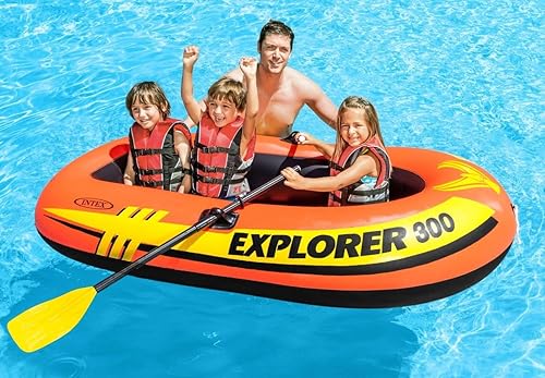 Miniatura 2 de Intex Juego de botes inflables, balsa de río inflable Explorer, vinilo resistente para 2 personas, barco de pesca inflable con remos y bomba, pelota