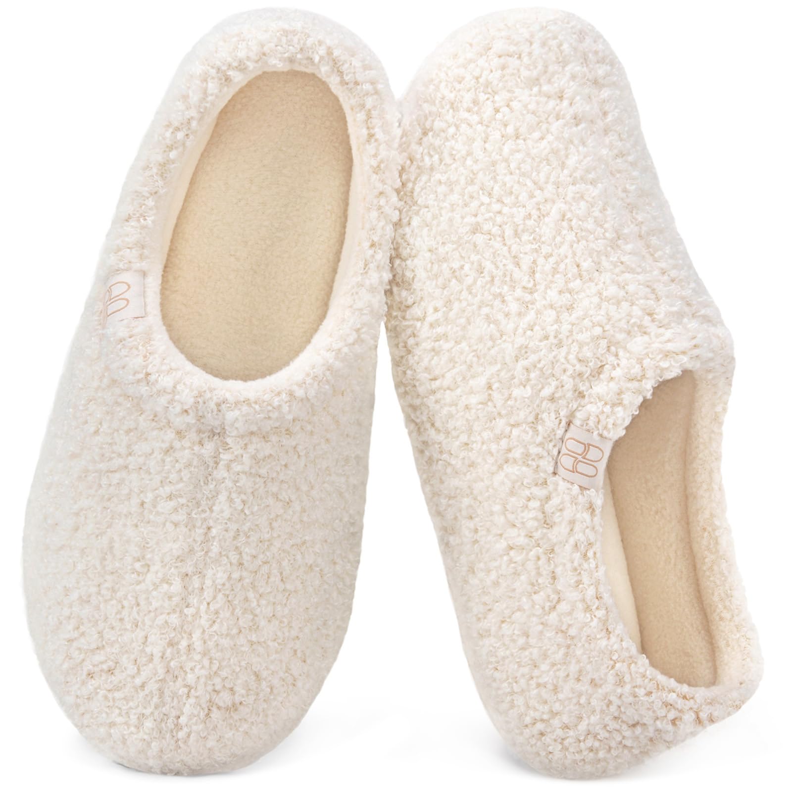 HomeTop Women's Fuzzy Curly Fur Memory Foam Loafer Slippers with Polar Fleece Lining