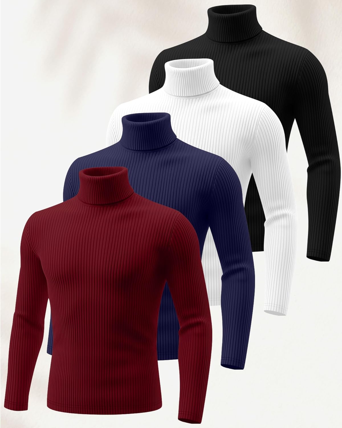 4 Pack Men's Big and Tall Turtleneck Shirts, Cotton Ribbed Long Sleeve Slim Fit Mock Neck Light Pullover Sweaters - Image 3