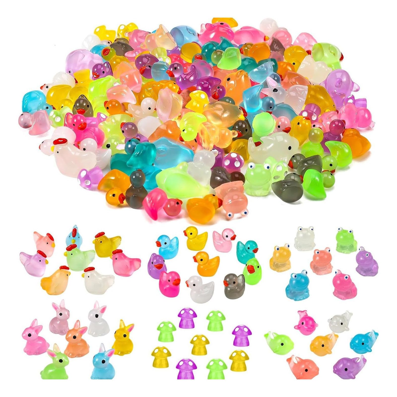 Daleweo 100 Pcs Mini Luminous Resin Animals, Cute Tiny Resin Glow In The Dark Animals, Random Styles, for Fairy Garden, Dollhouse & Plant Decorations