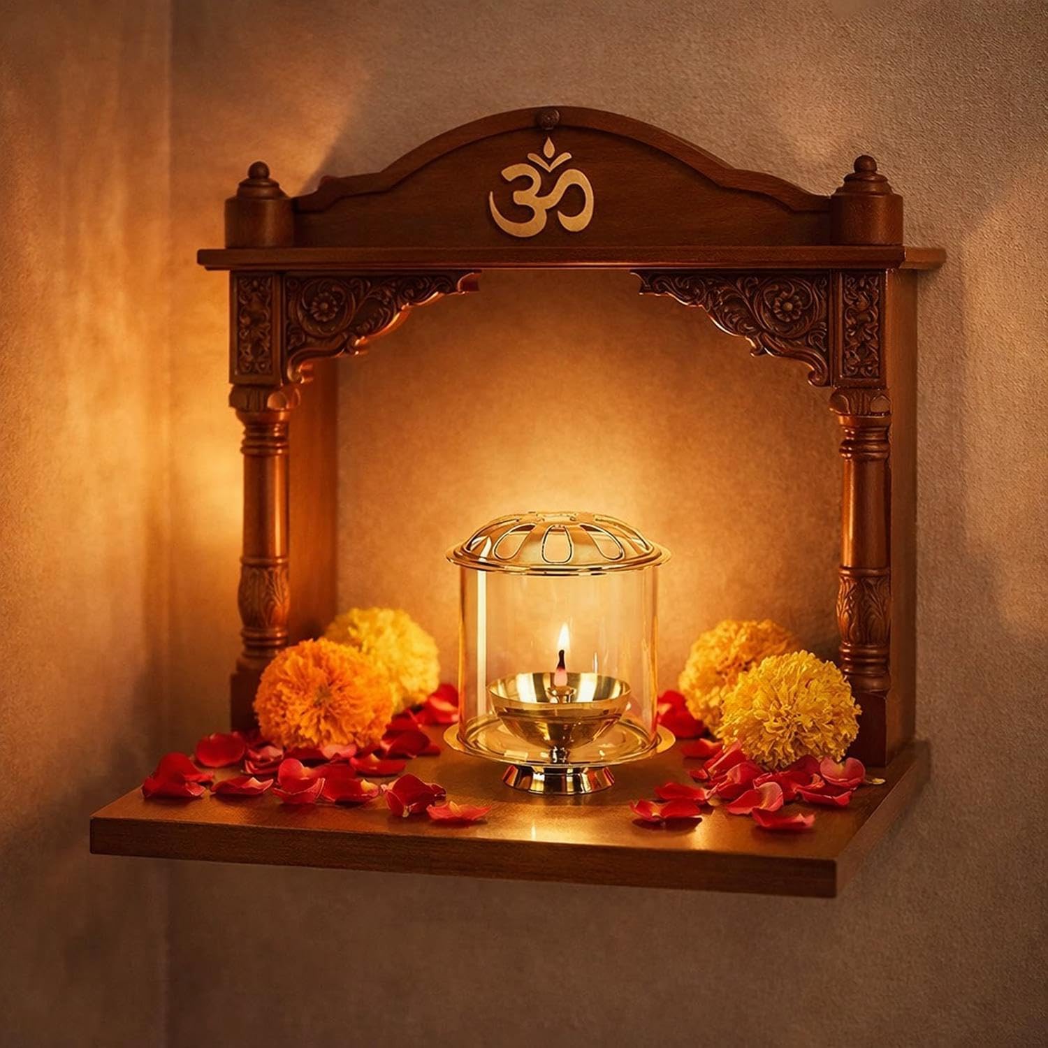 Klassic 4.5 Inch Swastik Akhand Diya with Borosilicate Glass Shade | Pure Brass Oil Lamp for Mandir, Daily Puja, Prayer Room Decor, Festive Decoration & Gifting 4