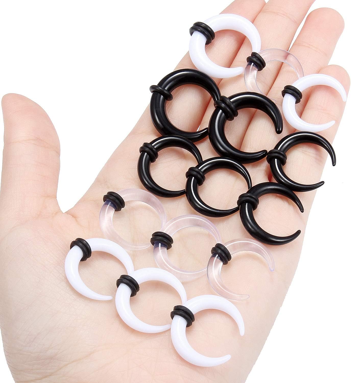Lcolyoli 6 Pairs Acrylic C Shape Pincher Tapers Septum Buffalo Taper Expander with Black O-Rings Crescent Gauge Earring Plug for Women Men 14G-4G